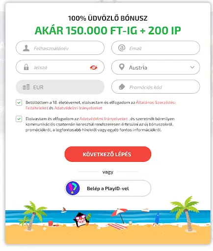 BoaBoa Casino regisztrációs űrlap 100% üdvözlő bónusszal