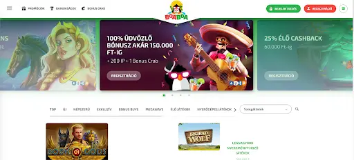 BoaBoa Casino – üdvözlő bónusz 150.000 Ft-ig, ingyen pörgetések és élő cashback bónuszok BoaBoa Casino üdvözlő bónusz 100% akár 150.000 Ft-ig + 200 ingyen pörgetés + 1 Bonus Crab és 25% élő cashback 60.000 Ft-ig