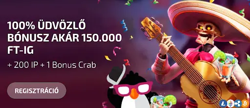 BoaBoa Casino – üdvözlő bónusz ajánlat új játékosoknak BoaBoa Casino 100% üdvözlő bónusz akár 150.000 Ft-ig + 200 ingyen pörgetés + 1 Bonus Crab